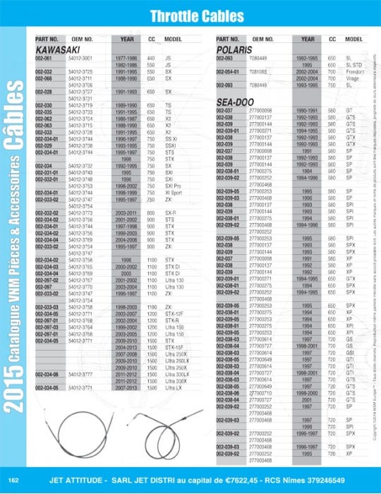 Câble accélérateur Sea-doo 720 gts 1997 throttle cable WSM 002-038-05 002-038-05