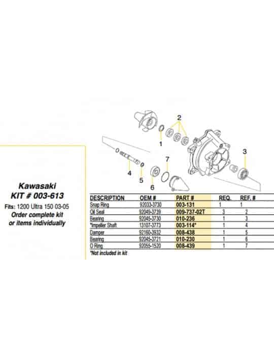 Kit réparation turbine Kawasaki 1200 ultra 150 2003-2005 jet pump repair kit WSM 003-613 003-613