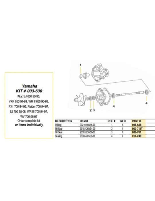 Kit réparation turbine Yamaha 650/700 jet pump repair kit WSM 003-630