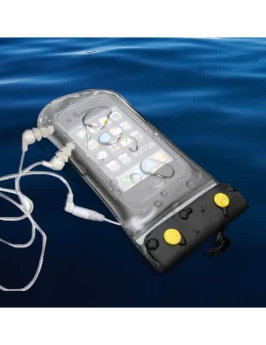 Pochette étanche IPX8 3m avec écouteurs pour iPhone 6+ et Smartphone 22.5cm x 10.5cm - O'Wave 2340157-ecouteur
